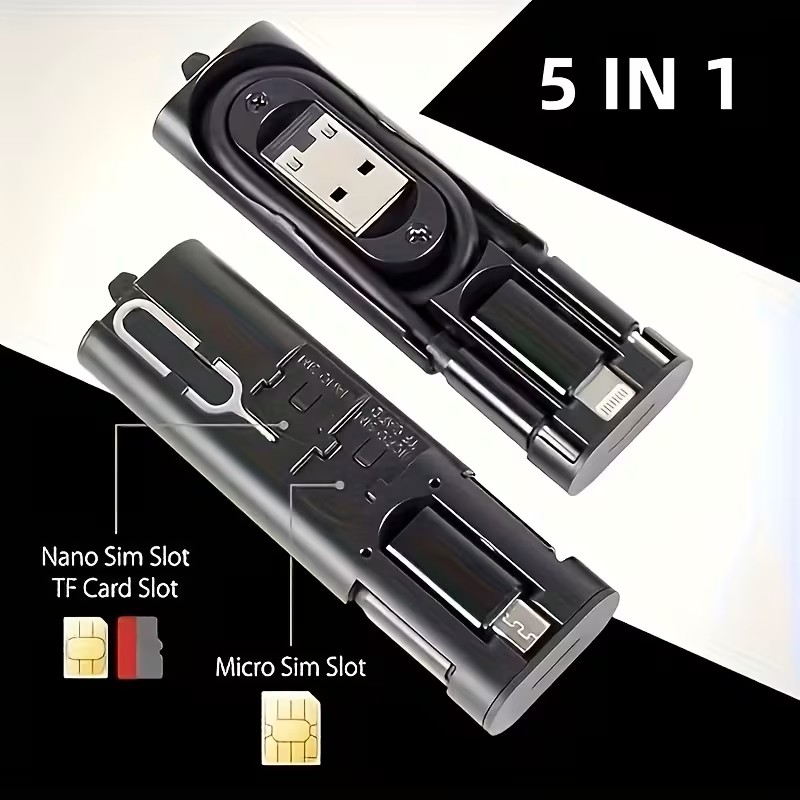 7-in-1 Travel Charging Kit with SIM and Adapter Storage