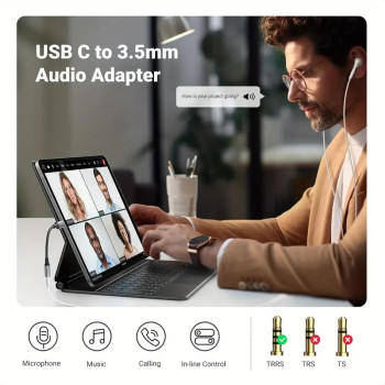 USB Type-C to 3.5mm female Headphone Jack Adapter – USB-C to Aux Audio Dongle Cable
