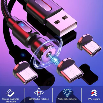 360 Degree Rotating Magnetic Type C Fast Charging Cable and Car Use Compatible