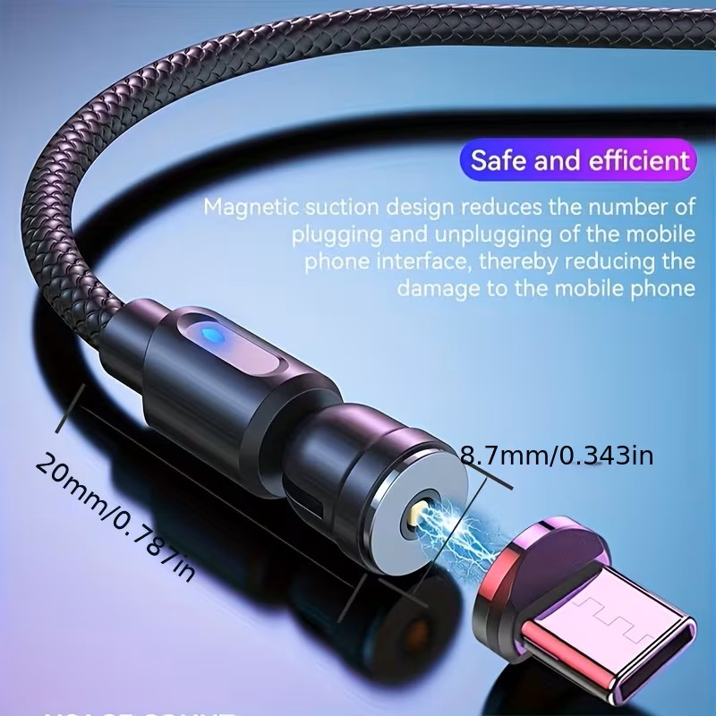 360 Degree Rotating Magnetic Type C Fast Charging Cable