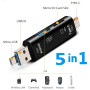 5-in-1 USB OTG Memory Card Reader with Type-C, USB-A and Micro USB Connectivity
