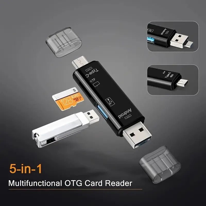 5-in-1 USB OTG Multi-Port SD and TF Card Reader