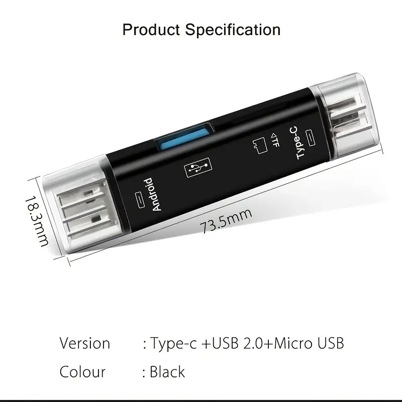 5-in-1 USB OTG Multi-Port SD and TF Card Reader