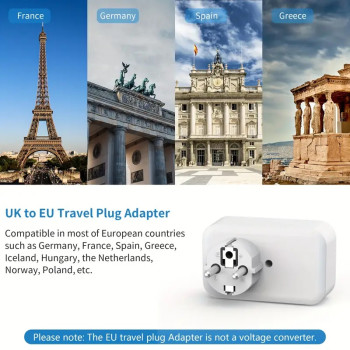 UK to European Travel Adapter with Type-G Socket, USB-A and USB-C Ports, Surge Protection and LED Indicator