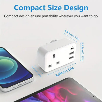 UK to European Travel Adapter with Type-G Socket, USB-A and USB-C Ports, Surge Protection and LED Indicator
