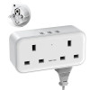 UK to European Travel Adapter with Dual Type-G Sockets, USB Ports, Type-A and Type-C Plugs, Surge Protection