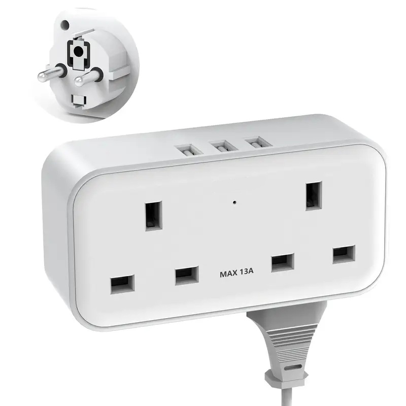 UK to EU Travel Adapter with Dual UK Sockets & 3 USB Ports UK to EU Travel Adapter with Dual UK Sockets & 3 USB Ports