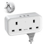 UK to European Travel Adapter with Dual Type-G Sockets, USB Ports, Type-A and Type-C Plugs, Surge Protection