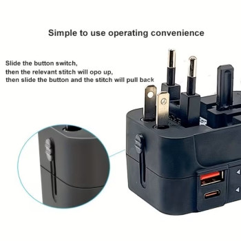 Universal Travel Adapter with USB & Type-C – All-in-One Worldwide Plug Adaptor for UK, EU, USA & Australia
