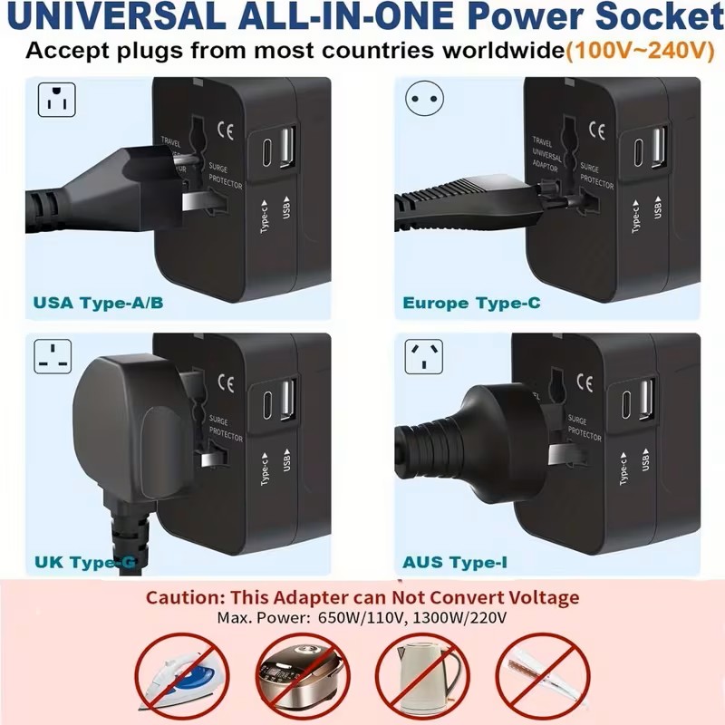 Universal Travel Adapter with USB & Type-C – Worldwide Plug Universal Travel Adapter with USB & Type-C – Worldwide Plug
