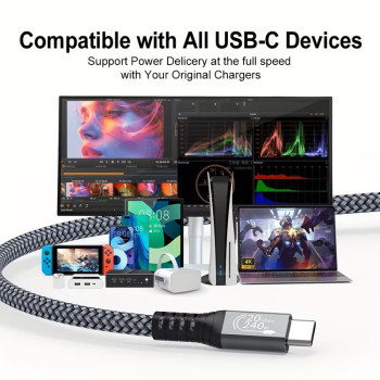 240W USB-C to USB-C Fast Charging Cable with 20Gbps High-Speed Data Transfer