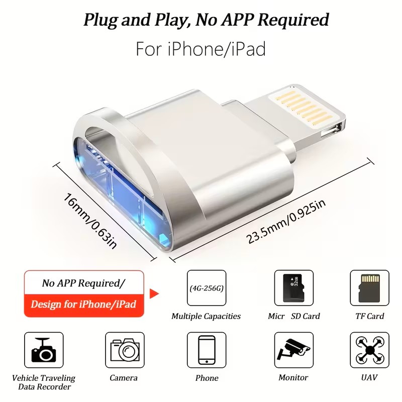 High Speed TF Card Reader Adapter for iPhone Storage