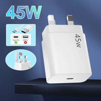 45W Super Fast Charger Plug USB Type C Adapter UK PD 3.0