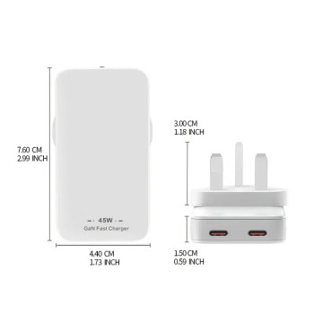 45W Double USB-C Flat Wall Charger Slim Dual Port UK Fast Adapter for iPhone & Samsung