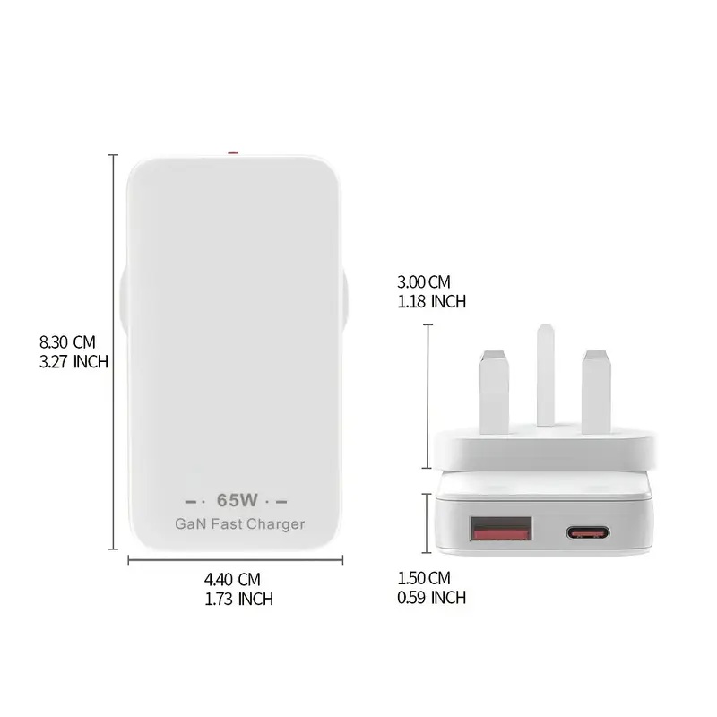 65W Slim USB-C Fast Charger with PD & QC 3.0 Dual Ports 65W Slim USB-C Fast Charger with PD & QC 3.0 Dual Ports