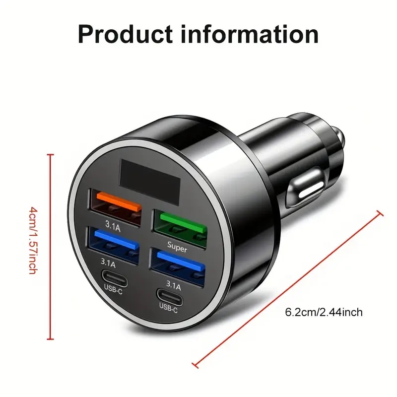 Multi-Port 2PD 4USB Fast Charging Car Adapter