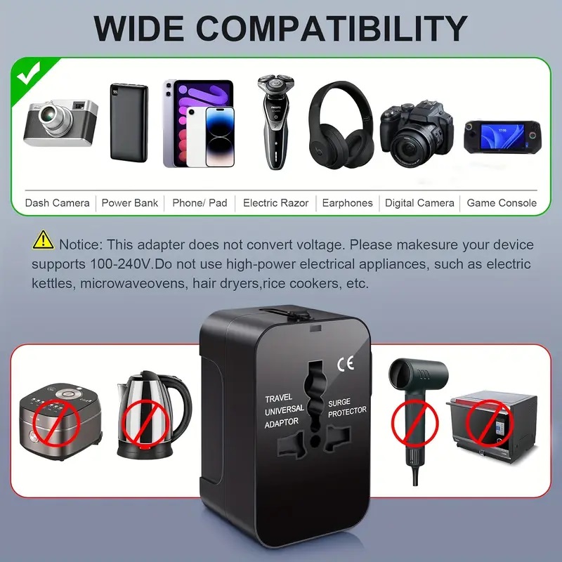 Universal Travel Adapter with Dual USB Charging Ports - Worldwide Use Universal Travel Adapter with Dual USB Charging Ports - Worldwide Use