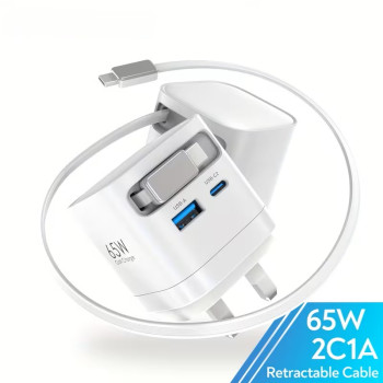 65W USB C GaN Fast Charger with Retractable Type C Cable UK Plug 65W USB C GaN Fast Charger with Retractable Type C Cable UK Plug