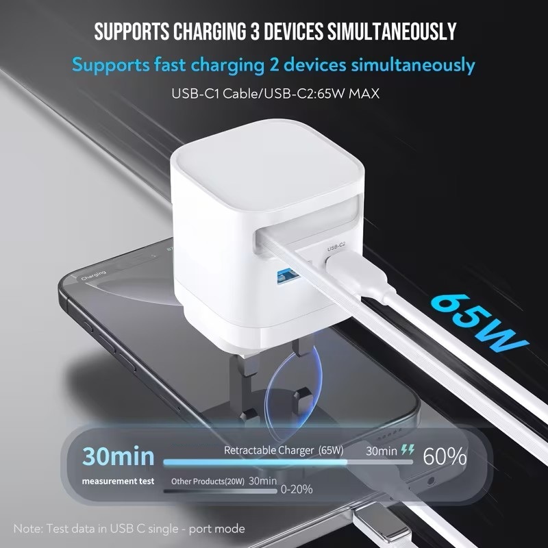 65W USB C GaN Fast Charger with Retractable Cable 65W USB C GaN Fast Charger with Retractable Cable