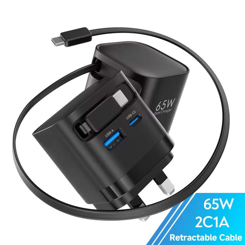65W USB C GaN Fast Charger with Retractable Cable 65W USB C GaN Fast Charger with Retractable Cable