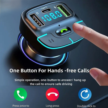 Premium Wireless Car MP3 Player and FM Transmitter – Dual USB Fast Charging, Type-C, Hands-Free Calling