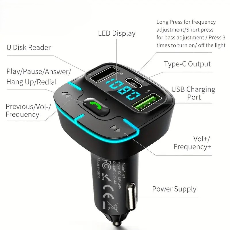 Wireless Bluetooth Car FM Transmitter with Fast Charging Wireless Bluetooth Car FM Transmitter with Fast Charging
