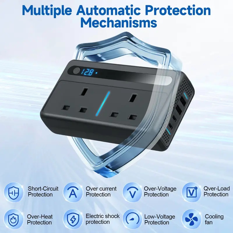 200W Car Power Inverter with Dual AC Sockets & USB Fast Charging