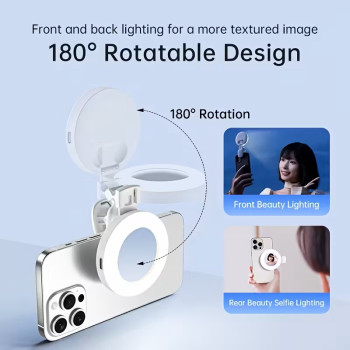 Rechargeable Selfie Light with Mirror, 3 Colour Modes & 9 Brightness Levels