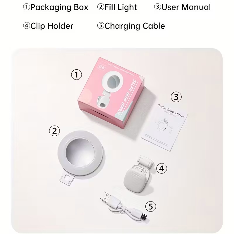 Rechargeable Selfie Light with Mirror and Adjustable LED Modes Rechargeable Selfie Light with Mirror and Adjustable LED Modes