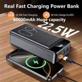 60000mAh Fast Charging Power Bank with 22.5W PD Portable Charger and LED Display