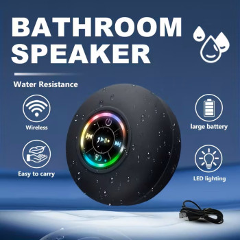 Portable Wireless Bathroom Speaker with Suction Cup RGB Lights