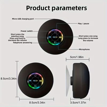 Portable Wireless Bathroom Speaker with Suction Cup RGB Lights