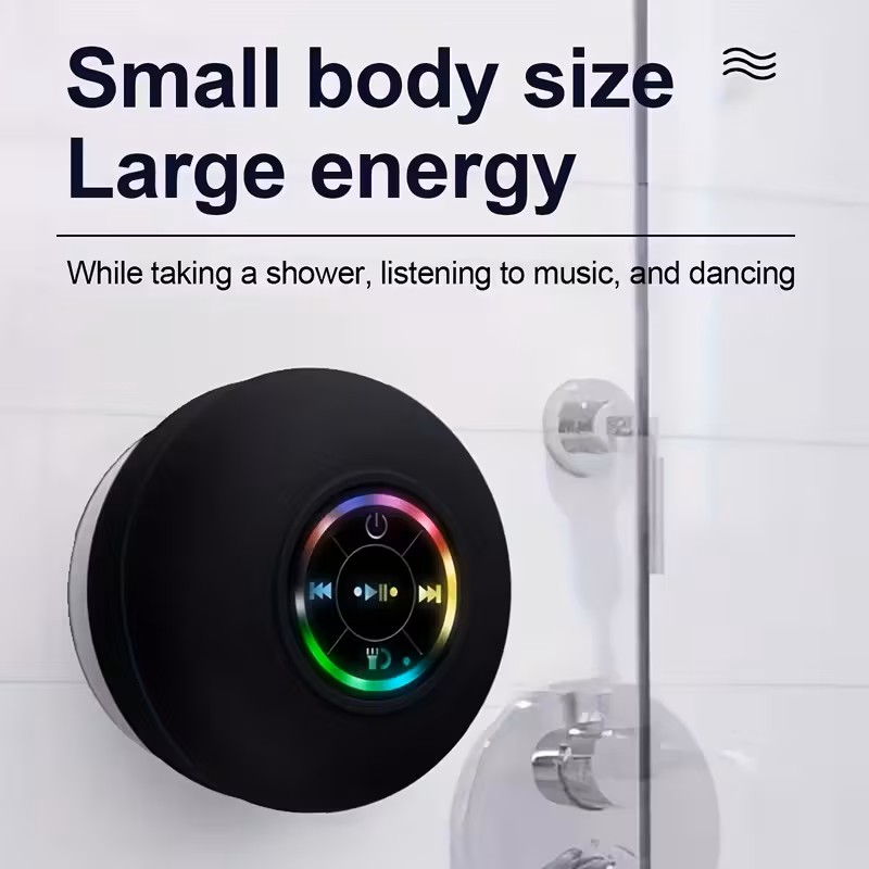 Portable Wireless Bathroom Speaker with RGB Light and Suction Cup Portable Wireless Bathroom Speaker with RGB Light and Suction Cup