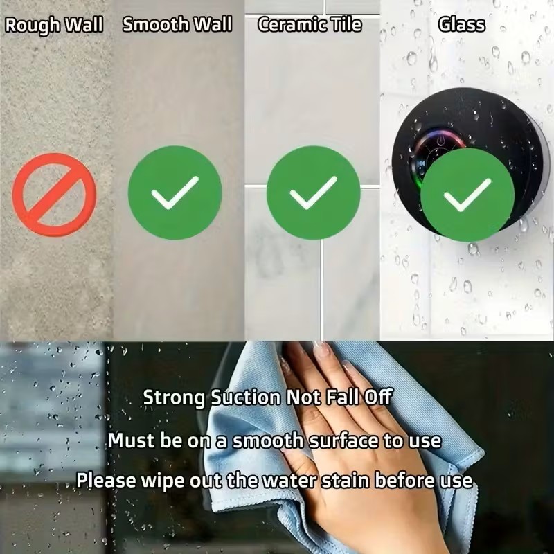 Portable Wireless Bathroom Speaker with RGB Light and Suction Cup Portable Wireless Bathroom Speaker with RGB Light and Suction Cup