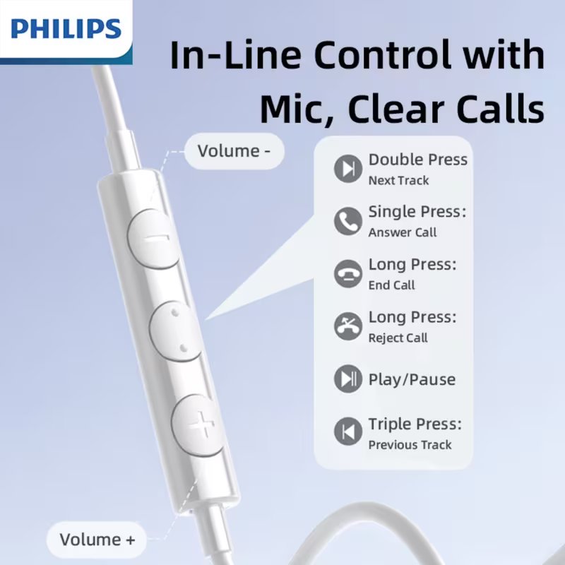 PHILIPS Type C Noise Cancelling Wired Earphones with Mic