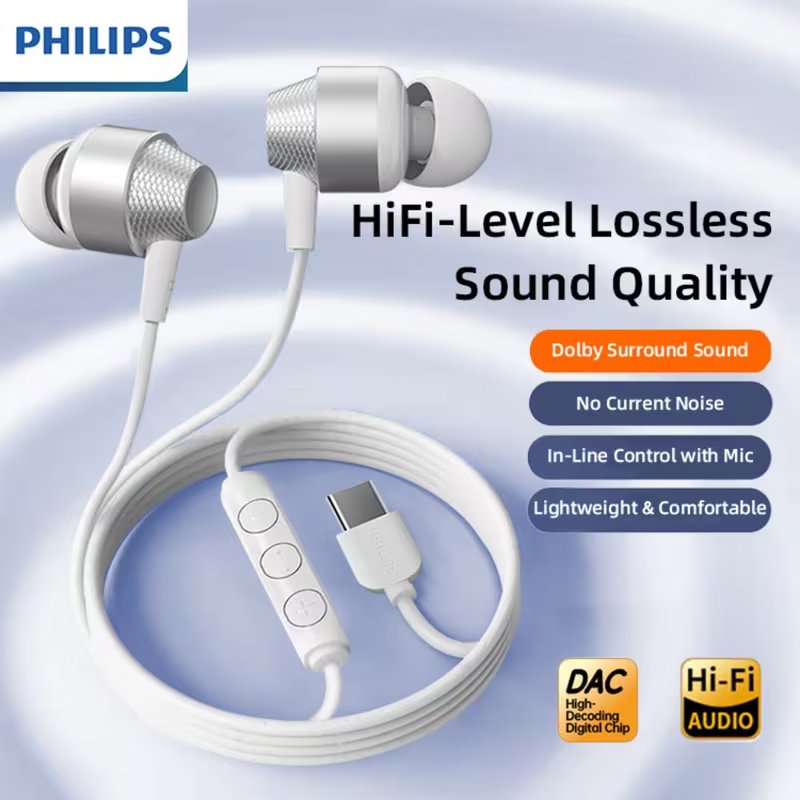 PHILIPS Type C Noise Cancelling Wired Earphones with Mic